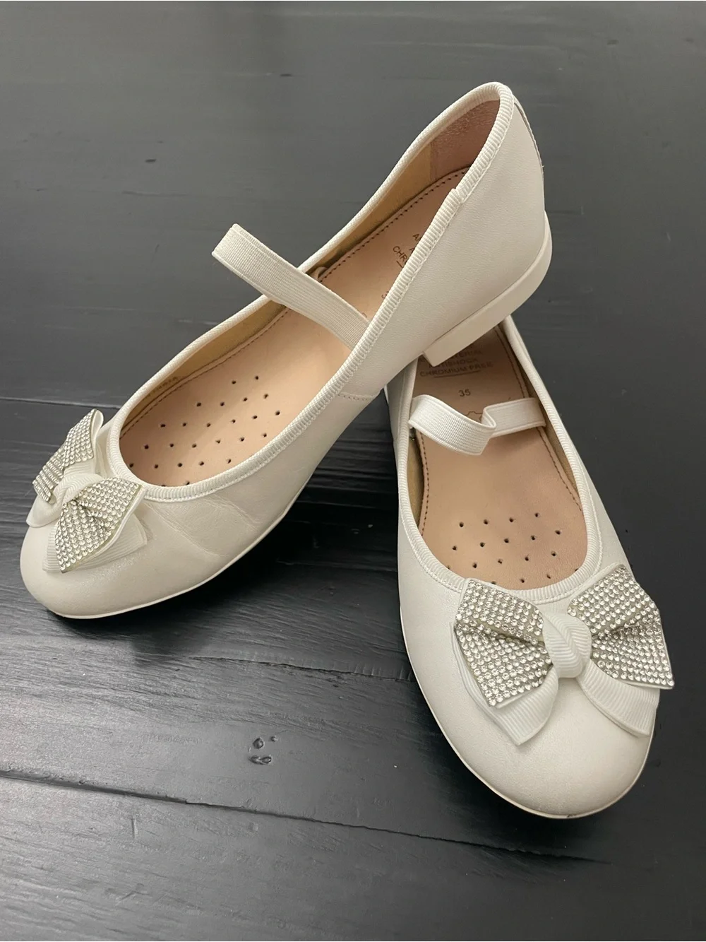 Geox Ivory Plie Ballet Flats with Rhinestone Bow
